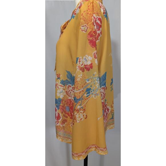 Flying Tomato Mustard Floral Print Tie Neck Blouse Size S - Picture 5 of 8